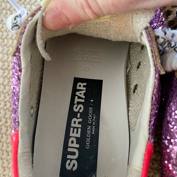 Super-Star sneakers with pink glitter and leopard-print pony skin inserts - Picture 9 of 13
